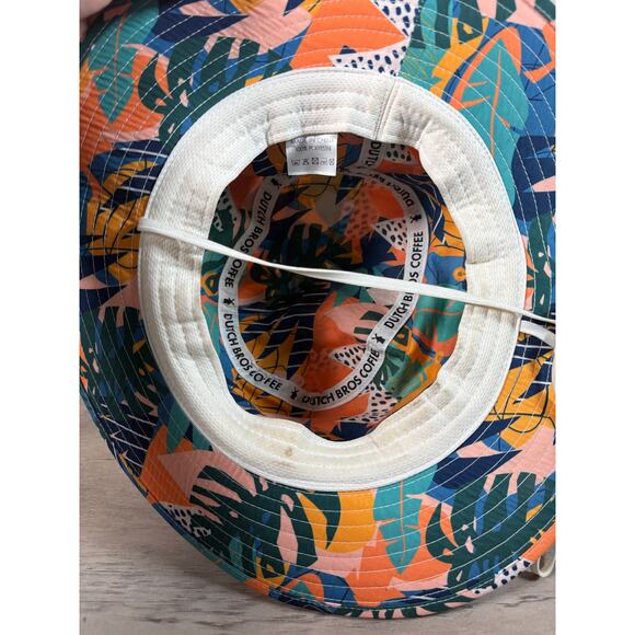 Dutch Bros (Brother) Hawaiian Print Orange Blue Unisex Bucket Hat- One Size- EUC - Picture 4 of 4